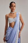 Vvani By Vani Vats_Blue Satin, Georgette Tassels, Pearls, Mirrors Sweetheart Dew Draped Saree Set _at_Aza_Fashions