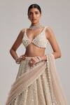Vvani By Vani Vats_Beige Organza, Georgette, Net Mirrors, Pearls, Dense And Work Lehenga Set _Online_at_Aza_Fashions