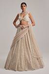 Buy_Vvani By Vani Vats_Beige Organza, Georgette, Net Mirrors, Pearls, Dense And Work Lehenga Set _at_Aza_Fashions