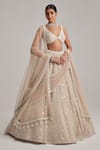 Shop_Vvani By Vani Vats_Beige Organza, Georgette, Net Mirrors, Pearls, Dense And Work Bridal Lehenga Set _at_Aza_Fashions