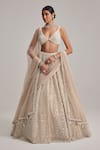 Buy_Vvani By Vani Vats_Beige Organza, Georgette, Net Mirrors, Pearls, Dense And Work Bridal Lehenga Set _at_Aza_Fashions
