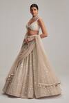 Shop_Vvani By Vani Vats_Beige Organza, Georgette, Net Mirrors, Pearls, Dense And Work Bridal Lehenga Set _Online_at_Aza_Fashions