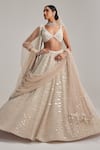 Vvani By Vani Vats_Beige Organza, Georgette, Net Mirrors, And Work Bridal Lehenga Set With Veil _at_Aza_Fashions