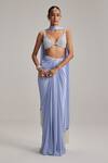 Buy_Vvani By Vani Vats_Sky Blue Georgette, Satin Mirrors, Pearls, Embroidery Dew Draped Skirt Set _at_Aza_Fashions