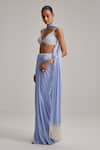 Vvani By Vani Vats_Sky Blue Georgette, Satin Mirrors, Pearls, Embroidery Dew Draped Skirt Set _Online_at_Aza_Fashions