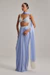 Buy_Vvani By Vani Vats_Sky Blue Georgette, Satin Mirrors, Pearls, Embroidery Dew Draped Skirt Set _Online_at_Aza_Fashions