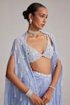 Buy_Vvani By Vani Vats_Blue Satin, Georgette Pearls, Mirrors, Beads Open Dew Cape And Draped Skirt Set _Online_at_Aza_Fashions