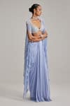 Vvani By Vani Vats_Blue Satin, Georgette Pearls, Mirrors, Beads Open Dew Cape And Draped Skirt Set _at_Aza_Fashions
