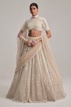 Buy_Vvani By Vani Vats_Beige Organza, Georgette, Net Mirrors, And Work Bridal Lehenga Set With Veil _at_Aza_Fashions