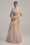 Buy_Vvani By Vani Vats_Beige Organza, Georgette, Net Mirrors, Pearls, And Work Bridal Lehenga Set _at_Aza_Fashions