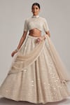 Buy_Vvani By Vani Vats_Beige Organza, Georgette, Net Mirrors, Pearls, Embroidery And Bridal Lehenga Set _at_Aza_Fashions