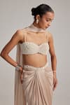 Buy_Vvani By Vani Vats_Cream Georgette, Satin Mirrors, Pearls, Embroidery Light Beige Draped Skirt Set _Online_at_Aza_Fashions