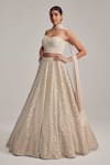 Buy_Vvani By Vani Vats_Beige Organza, Georgette, Satin Mirrors, Pearls, And Work Corset Lehenga Set _at_Aza_Fashions