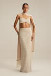Buy_Vvani By Vani Vats_Beige Georgette, Net, Satin Embroidery, Mirrors Halter Light Work Pencil Skirt _at_Aza_Fashions