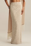 Shop_Vvani By Vani Vats_Beige Georgette, Net, Satin Embroidery, Mirrors Halter Light Work Pencil Skirt _Online_at_Aza_Fashions