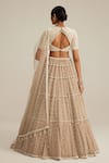Shop_Vvani By Vani Vats_Beige Georgette, Net Pearls, Beads, Mirrors, Tassels Drop Multi Tier Lehenga Set _at_Aza_Fashions