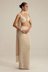 Vvani By Vani Vats_Beige Georgette, Net, Satin Beads, Mirrors, And Pearl Work Pencil Skirt Set _Online_at_Aza_Fashions