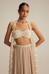 Buy_Vvani By Vani Vats_Beige Organza, Georgette Mirrors, Pearls, Tassels, Light Drop Jacket Set 