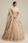 Vvani By Vani Vats_Beige Organza, Georgette Mirrors, Pearls, Embroidery, Blouse And Lehenga Set _Online_at_Aza_Fashions
