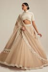 Buy_Vvani By Vani Vats_Beige Organza, Georgette Mirrors, Pearls, Embroidery, Blouse And Lehenga Set _Online_at_Aza_Fashions