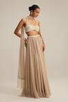 Buy_Vvani By Vani Vats_Beige Georgette Pearls, Mirrors, Embroidery, Light Skirt Set With Blouse _Online_at_Aza_Fashions