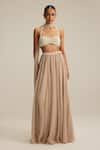Shop_Vvani By Vani Vats_Beige Georgette Pearls, Mirrors, Embroidery, Light Skirt Set With Blouse _at_Aza_Fashions