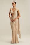 Buy_Vvani By Vani Vats_Beige Georgette Mirrors, Pearls, Tassels, Embroidery Light Draped Saree Set _at_Aza_Fashions