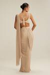 Shop_Vvani By Vani Vats_Beige Georgette Mirrors, Pearls, Tassels, Embroidery Light Draped Saree Set _at_Aza_Fashions