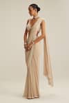 Shop_Vvani By Vani Vats_Beige Georgette Mirrors, Pearls, Tassels, Embroidery Light Draped Saree Set _Online_at_Aza_Fashions