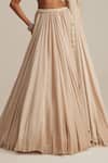 Buy_Vvani By Vani Vats_Beige Satin Pearls, Tassels One Shoulder Light Lehenga Set _Online_at_Aza_Fashions