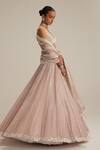 Shop_Vvani By Vani Vats_Pink Organza, Georgette Embroidery, Mirrors, Pearls, Ash Linear Lehenga Set _Online_at_Aza_Fashions