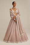 Buy_Vvani By Vani Vats_Pink Organza, Georgette Embroidery, Mirrors, Pearls, Ash Linear Lehenga Set _at_Aza_Fashions