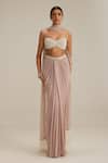 Shop_Vvani By Vani Vats_Off White Georgette Mirrors, Pearls, Beads Ash Pink Scattered Draped Skirt Set _Online_at_Aza_Fashions