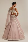 Vvani By Vani Vats_Pink Organza, Georgette Pearls, Embroidery, Sequins, Ash Drop Lehenga Set _Online_at_Aza_Fashions