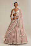 Buy_Vvani By Vani Vats_Pink Organza, Georgette Pearls, Embroidery, Sequins, Ash Drop Lehenga Set _Online_at_Aza_Fashions