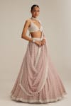 Shop_Vvani By Vani Vats_Pink Organza, Georgette Pearls, Embroidery, Sequins, Ash Drop Lehenga Set _Online_at_Aza_Fashions