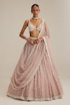 Buy_Vvani By Vani Vats_Pink Organza, Georgette Pearls, Embroidery, Sequins, Ash Drop Lehenga Set _at_Aza_Fashions