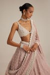Vvani By Vani Vats_Pink Organza, Georgette Pearls, Embroidery, Sequins, Ash Drop Lehenga Set _at_Aza_Fashions