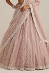 Vvani By Vani Vats_Pink Organza, Georgette Pearls, Beads, Mirrors, Sequins, Ash Drop Lehenga Set _Online_at_Aza_Fashions