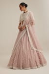 Shop_Vvani By Vani Vats_Pink Organza, Georgette Pearls, Beads, Mirrors, Sequins, Ash Drop Lehenga Set _Online_at_Aza_Fashions