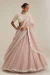 Buy_Vvani By Vani Vats_Pink Organza, Georgette Pearls, Beads, Mirrors, Sequins, Ash Drop Lehenga Set 