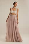 Vvani By Vani Vats_Pink Georgette, Organza Pearls, Mirrors, Embroidery, Ash Drop Jacket Skirt Set _Online_at_Aza_Fashions