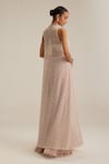 Shop_Vvani By Vani Vats_Pink Georgette, Organza Pearls, Mirrors, Embroidery, Ash Drop Jacket Skirt Set _at_Aza_Fashions