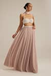 Buy_Vvani By Vani Vats_Pink Georgette Pearls, Mirrors, Embroidery, Tassels Halter Blouse And Skirt Set _at_Aza_Fashions