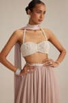 Buy_Vvani By Vani Vats_Pink Georgette Pearls, Mirrors, Embroidery, Tassels Halter Blouse And Skirt Set 