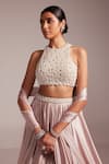 Vvani By Vani Vats_Pink Satin, Georgette Beads, Mirrors, Embroidery, Pearls Ash Skirt Set _Online_at_Aza_Fashions