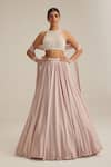 Buy_Vvani By Vani Vats_Pink Satin, Georgette Beads, Mirrors, Embroidery, Pearls Ash Skirt Set _at_Aza_Fashions
