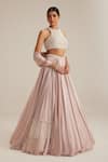 Buy_Vvani By Vani Vats_Pink Satin, Georgette Beads, Mirrors, Embroidery, Pearls Ash Skirt Set _Online_at_Aza_Fashions