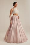 Shop_Vvani By Vani Vats_Pink Satin, Georgette Beads, Mirrors, Embroidery, Pearls Ash Skirt Set _Online_at_Aza_Fashions