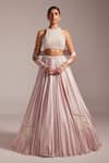 Buy_Vvani By Vani Vats_Pink Satin, Georgette Beads, Mirrors, Embroidery, Pearls Ash Skirt Set 